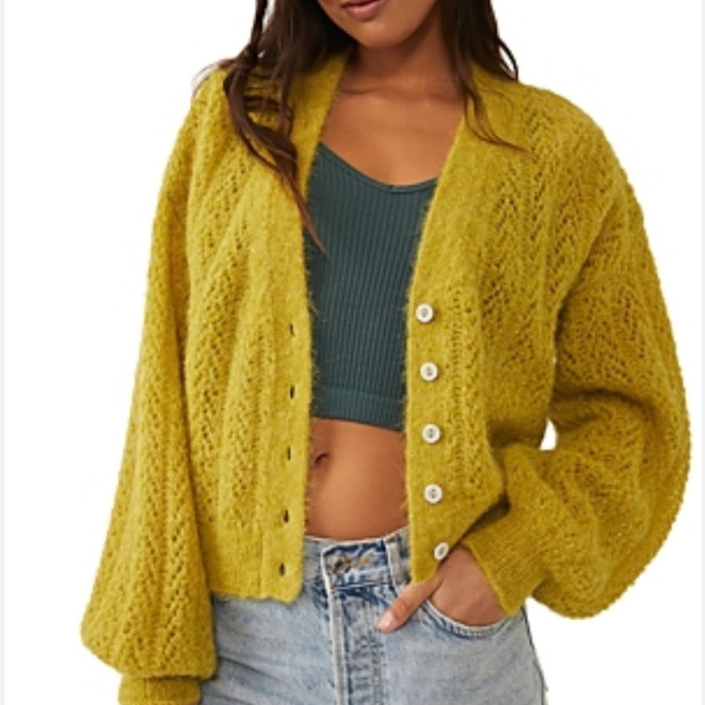 NWT Free People  Cardi in Citronelle Heather